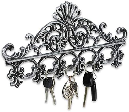 Relaxdays Casat Ferro fundido 5 Antique gancho de gancho para chaves nostálgicos 17 x 35 x 3,5 cm de prata, 1 item