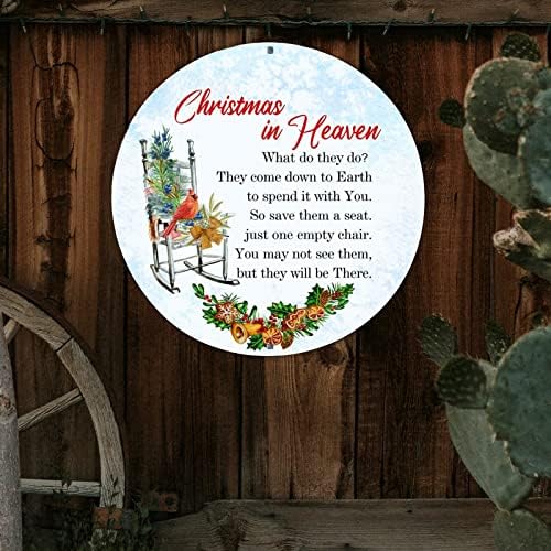 Decstic Welcome Sign Sign Christmas in Heaven Round Aluminium Sign Red Bird na cadeira Mistletoe Greath Sign Night Night Patio Metal Wall Sign para Men Cave Garage Brewery Bar Wall 9x9in
