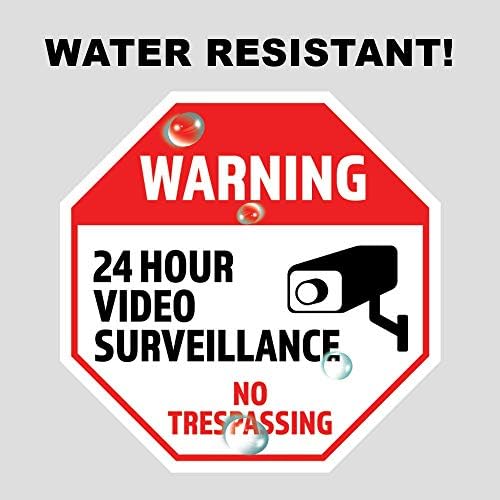 Aviso de 2 pacote de vigilância por vídeo 24 horas sem invasão de adesivo de vinil decalque de vinil Sinal | 5 polegadas | Decalque