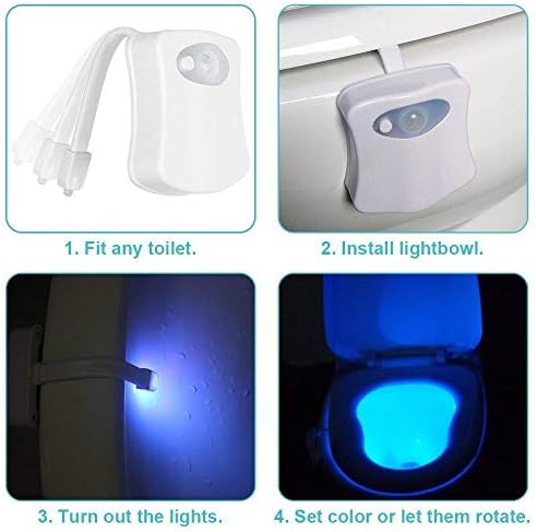 Sensor de movimento da luz da luz do banheiro IVISHOW®, luz do vaso sanitário ativado com movimento com alteração de 8 cores, luz do vaso sanitário impermeável iluminada luz para banheiro, luz do vaso sanitário à prova d'água dentro do vaso vaso sanitário