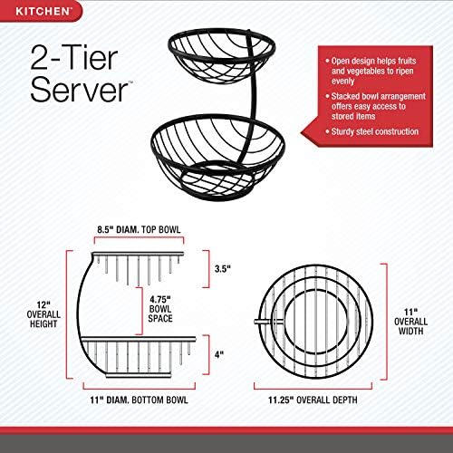 Spectrum Diversified Ashley 2 Tier Server Serving Basket Fruit Bowl e Produce Stand Stand, Média, Chrome