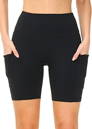 Eyesoul Womens 7 Biker Short Shorts High Caist Yoga com 4 PCKets Zipper