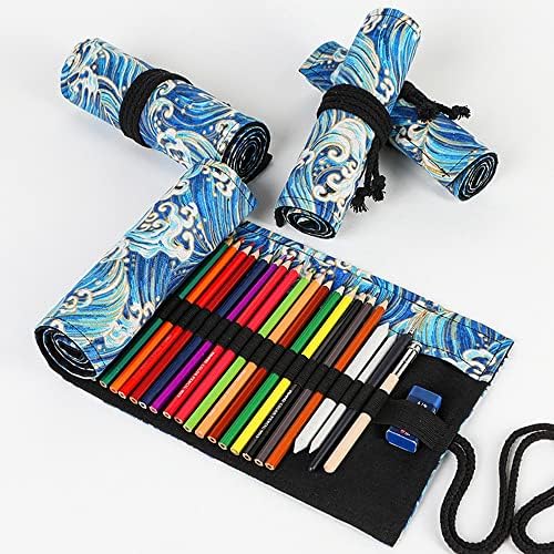 Caso de porta-lápis colorido para adultos, embrulho portáteis portáteis de roll-up portátil para artistas, esboços e crianças,