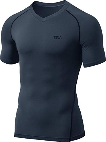 TSLA Men's Tactical Cool Dry Manga curta camisa de compressão, camisa de treino atlético, camisetas de camada de base ao ar livre ativas