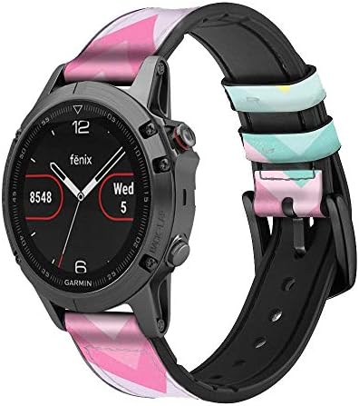 CA0803 Rainbow Zigzag Leather & Silicone Smart Watch Band Strap for Garmin Vivoactive 4 Tamanho