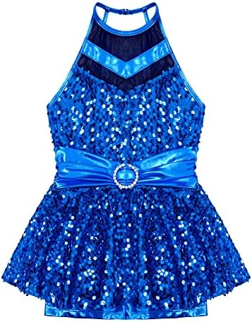 Chictry Kids Girls Shiny Ligins Halter Neck Ballet Jazz Vestido Latina Ginástica Costume da Dança Unitário