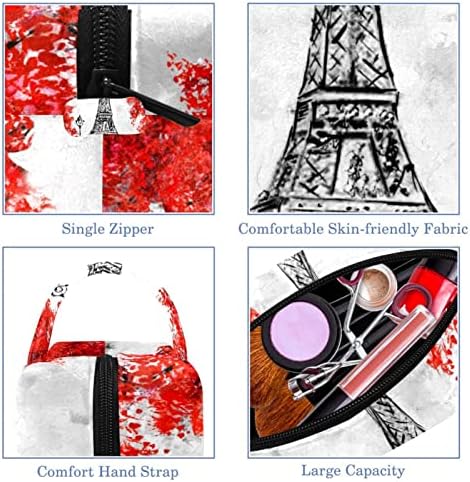 Bolsa de maquiagem tbouobt bolsa de bolsa cosmética bolsa bolsa com zíper, paris eiffel torre bordo vermelho