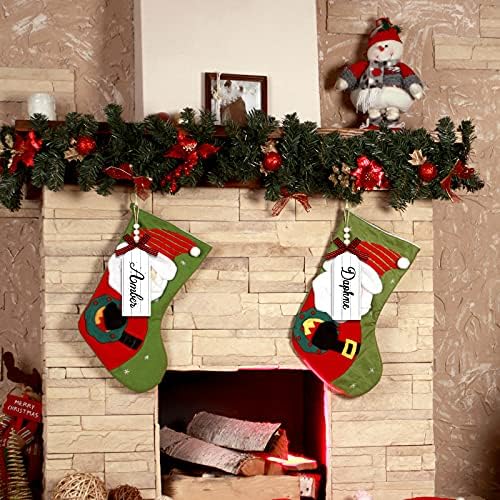 JETEC 4 peças Wood Wood Christmas Stocking Tag Tag personalizada Ornamento de fazenda vermelha preta búfalo fita de
