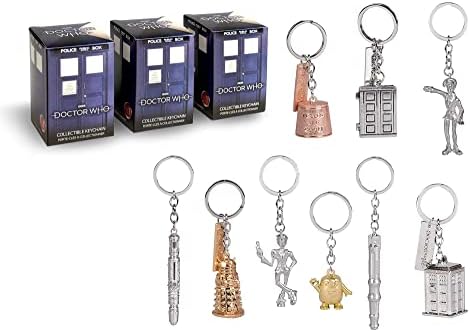 Doctor Who Key Chain Mystery Blind Box, 3 pacote - Receba 3 anéis de chave misteriosa - Colete todos os 9 - Série 1 1