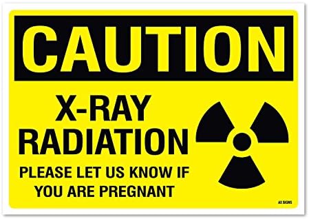 Cuidado: radiação de raios-X, 7 alta x 10 de largura, preto em amarelo, adesivo autônomo adesivo, uso interno e externo,
