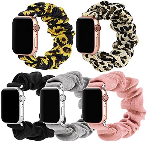 Bigqin 5-Packs elástico banda solo loop scrunchie Bands compatíveis com a série Apple Watch Série 8 7 série 6 SE Série 3 2 1, Women