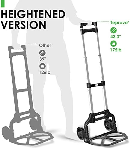 Dolly Cart Handle estendida Caminhão dobrável de mão Dolly por Teprovo, altura dobrável do carrinho de mão 43,3 em carga