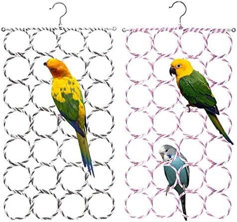 2 peças Bird Parrot escalando rede de corda, balanço do poleiro da corda de pássaro, brinquedos pendurados de balanço de papagaio,