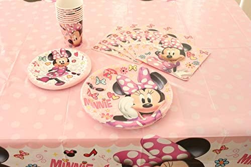Minnie Mouse Birthday Party Supplies Pack: Placas grandes/pequenas, xícaras, guardanapos, tampa da mesa, banner, velas - 16 convidados