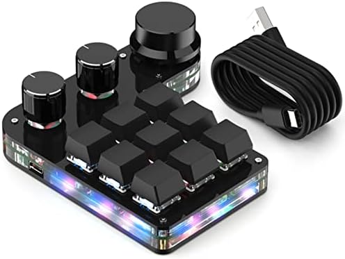 Brimford 9-Keys USB Mini macro Macro Gaming Programação de teclado Macro Teclado 3 botões, RGB completo, Modo com fio Teclas programáveis ​​Suporte