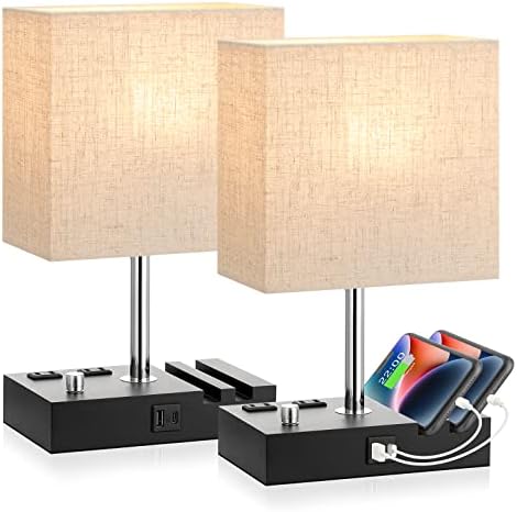 Lâmpada de mesa de cabeceira de cabeceira para o quarto com portas USB C, luminária de mesa de cabeceira de cabeceira usb