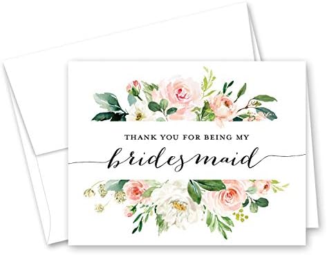 Blush Floral Bridesmaid Cartões de agradecimento - Cartões de agradecimento de festa de noiva - Conjunto de 10