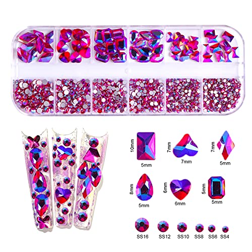 Jerclity 1620pcs lasta lixa rosa abil strass rrons rosa strass de unhas para unhas miçangas redondas cristais jóias de vidro pedras de tamanhos de múltiplas formas de unhas para unhas