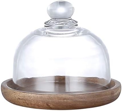 Bolo doitool para servir bandeja de vidro cúche de cúpula com base de madeira mini bolo stand stand de vidro de vidro