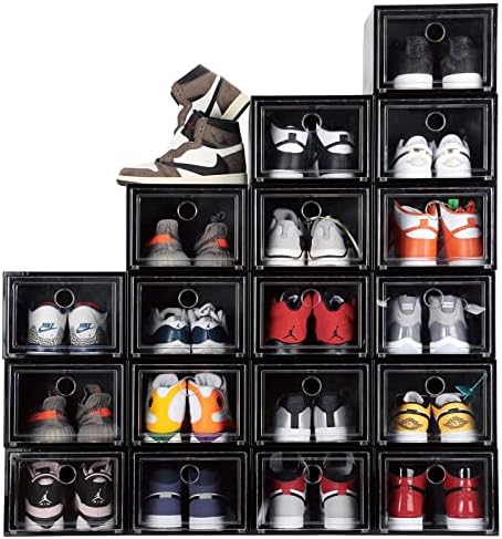 Caixa de armazenamento de sapatos de verklale, 18 embalagem organizadora de sapatos de plástico transparente, recipientes para sapatos de abertura frontal do tipo gaveta para tênis para tênis