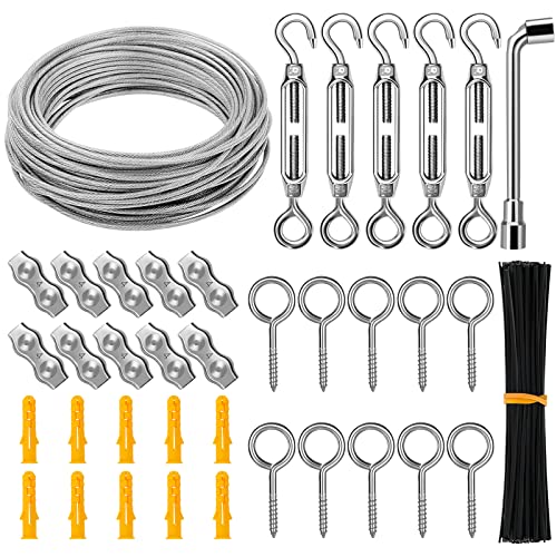 Kit de suspensão leve à luz de corda, fio de cabo de aço inoxidável de 1/8 de 1/8, corda de arame revestida de 98 pés com tensões