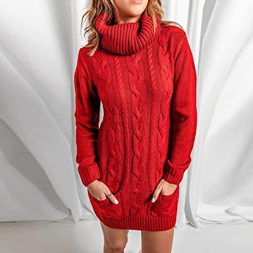 Vestidos de suéter de gola de tartaruga feminina vestidos de brunch de manga longa de crochê básico de inverno e outono vestidos de roupa moderna 8f