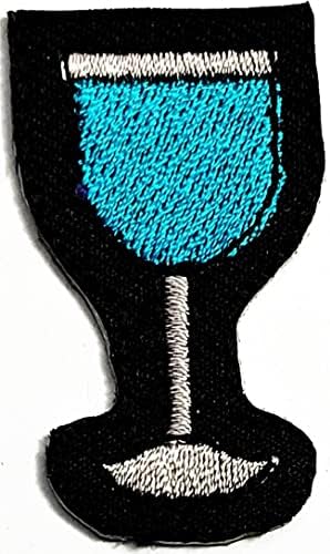 Kleenplus 3pcs. Mini copo de vinho azul bordado de ferro bordado em costura em manchas de manchas bebidas de bebida desenho animado adesivos para roupas de vestuário de traje jeans jeans backpacks camisetas