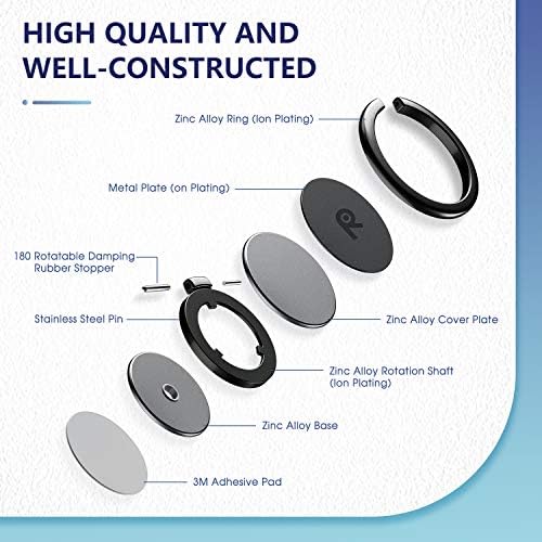 Oribox Phone Ring Suport Finger Kickstand, suporte de metal para montagem magnética de carros compatíveis com iPhone 12 Pro Max/12Pro/12/12 mini, para todo o iPhone e Samsung Galaxy, Black