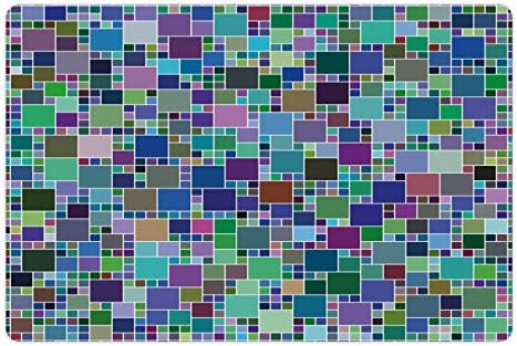 Tapete de estimação colorido lunarable para alimentos e água, Mosaic Grid Geométrico Digital como padrão com tons