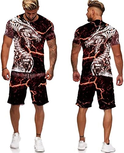 Camiseta impressa em dragão 3D masculino de verão T-shirt+shorts TERNE