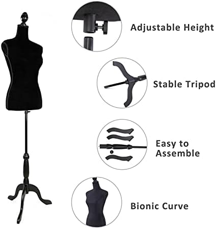 Torso do manequim preto de Zeyada, maniquins vestido feminino formulário de altura ajustável 52.36-66.14 Exibir mannequin