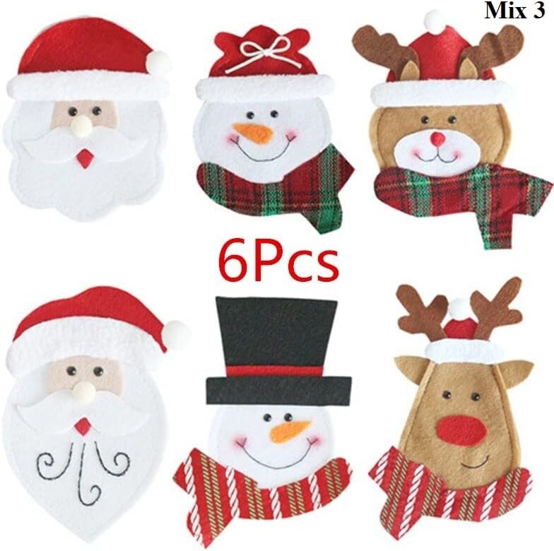 Ornamento de Natal 2022, 6pcs/Conjunto Decorações de Natal para Calhas de Talheres de Snowman em casa Papai Noel Claus de cozinha