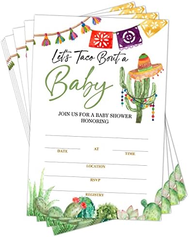 Apankiw Fiesta mexicana Fiesta convites do chá de bebê com envelopes pacote de 25 anos, gênero Revelação de festas de chá