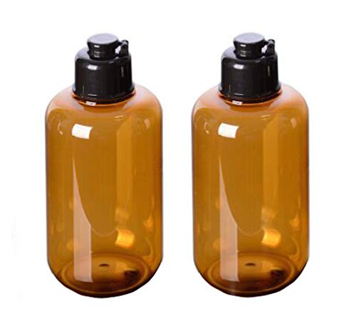 2pcs 200ml vazio recarregável âmbar garrafas de animais de estimação contêineres armazenamento de panela com tampa preta para