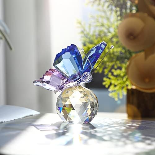 Krisinine pack 4 estatuetas de borboleta cristalina com base de esferas para decoração de casamento em casa Ornamentos de borboletas de vidro colecionáveis ​​figuras do dia dos namorados para os amantes