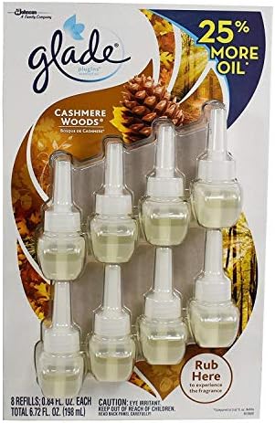 Plugins de glade Cashmere Woods 8 Recarias 25% a mais, 0,84 fl oz