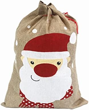 Sacos de Natal - Pacote de 4 sacolas de presente de cordão para guloseimas de Natal 4 Designs Santa Snowman Rena Penguin