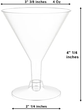 Óculos de plástico martini - 144 pacote 5 oz. - óculos de martini descartáveis ​​cristalinos com copos de coquetéis