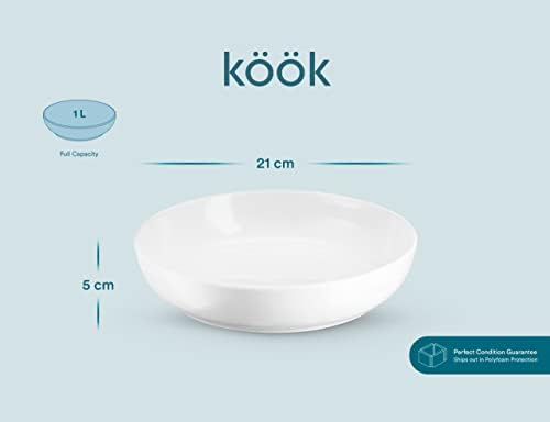 Kook Ceramic Pasta Bowl Conjunto, para sopas e saladas, taças de servir, grande capacidade, microondas e lava -louças seguras,
