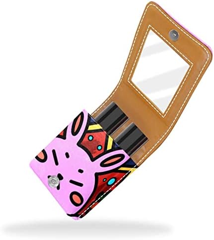 Caixa de batom de Oryuekan, bolsa de maquiagem portátil fofa bolsa cosmética, organizador de maquiagem do suporte do batom, coelho rosa de desenho animado e cenoura
