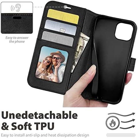Compatível com a capa da carteira do iPhone 14 Plus, a caixa de fólio de couro PU com titulares de cartões de bloqueio de bloqueio