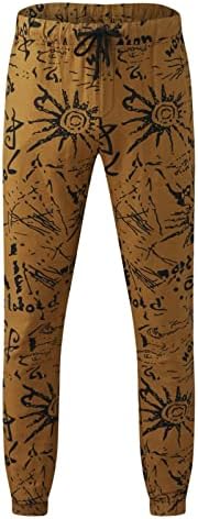 Miashui Chete House Retro Casual Casual Calças Mid-Caizes Men de cordão impressa com calças e ioga de calças de bolsos
