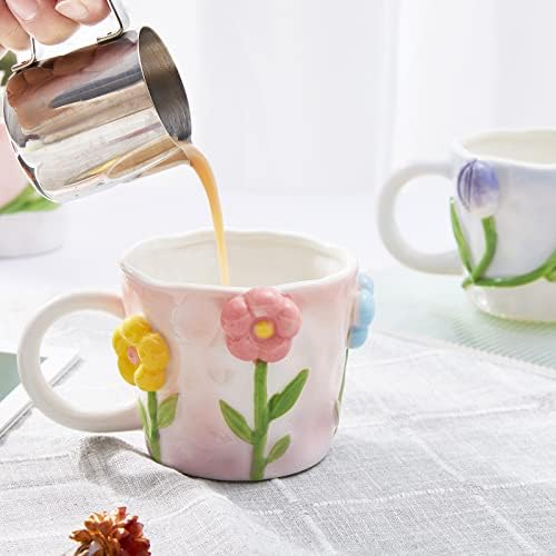 SZoyay 3d Flower Coffee Lily da xícara de cerâmica do vale, 12 oz de canecas artesanais, surpresa de aniversário de Natal para amigos