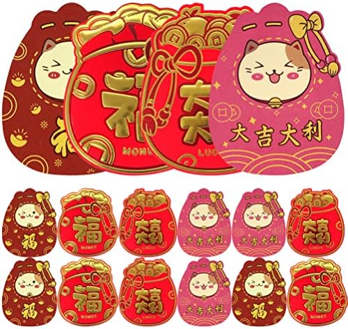 Bestoyard yule presentes 24pcs chinês ano novo pacote vermelho chinês hong bao coelho ano envelope lucky money presente primavera