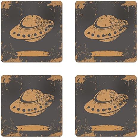 Conjunto de montanha -russa moderna lunarável de 4, Grunge UFO Alien Alien Espaço Externo Cosmico Galaxy Futuristic Print, montanhas