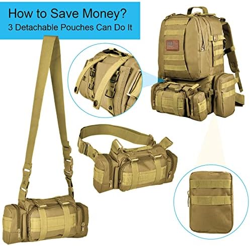 CVLife Backpack Exército Militar Rucksack 60L Pacote de assalto grande bolsa Molle destacável…