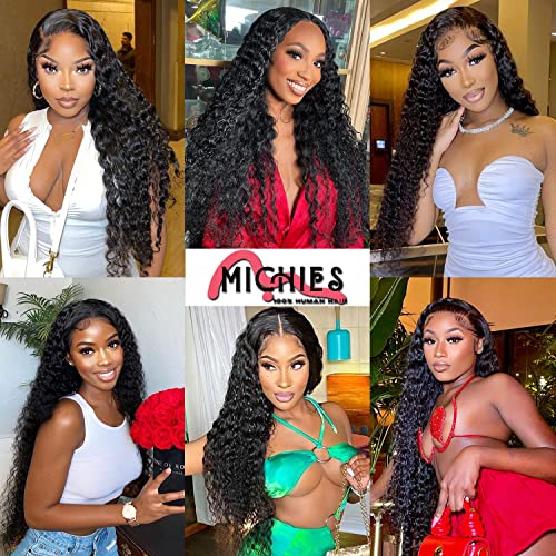 Michies Wave Deep Lace Front Wigs Human Hair Wigs para Mulheres Negras 13x4 Transparente Deep Curly Lace Frontal Sem