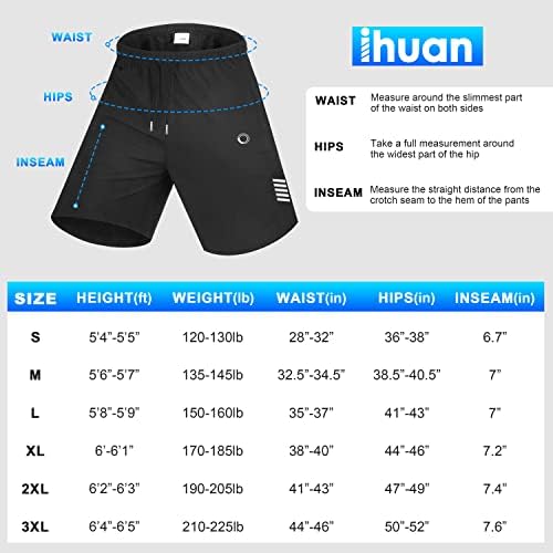 Ihuan Gym Shorts para exercícios atléticos para homens - shorts esportivos leves rápidos e leves 7 para correr para
