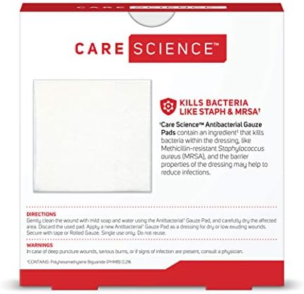 CARE CIÊNCIA ANTIBACTERIAL PADRES DE GAZE NEMENTE, 20 CT, 2 x 2 | Para limpar ou cobrir feridas como molho de ferida, mata