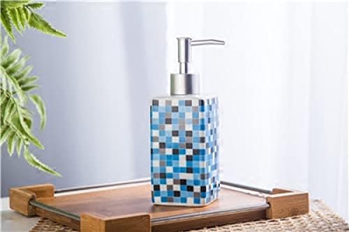 Dispensador de sabão de loção do Wunm Studio, dispensador de sabão de loção em cerâmica com bomba para o escritório do banheiro e cozinha, garrafa de líquido de mosaico azul de mármore cerâmico vintage